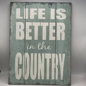 Barnyard Designs Rustic Teal Wood Sign Life Is Better In The Country Wall Art